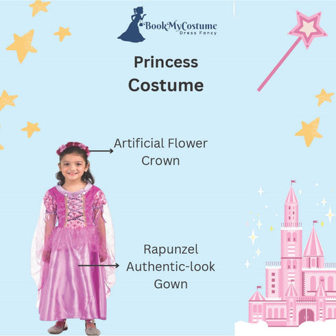 BookMyCostume German Princess Long Hair Fairytale Princess Kids Fancy Dress Costume
